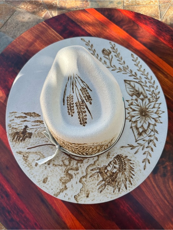 Accessories - Freehand burned western design Grand Canyon hat